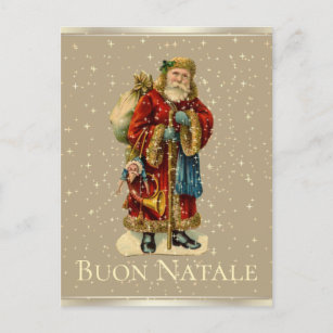 Postal Festiva Buon Natale Italiano Vintage Santa Gold Stars