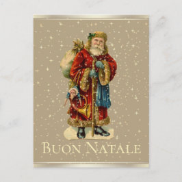 Postal Festiva Buon Natale Italiano Vintage Santa Gold Stars
