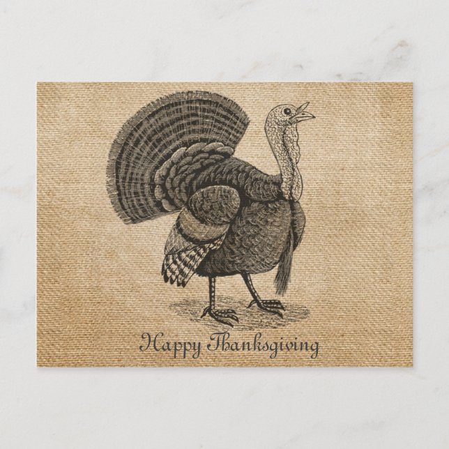 Postal Festiva Burlap Vintage Turkey Thankending Postcard (Anverso)