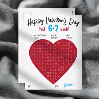 Postal Festiva Buscador de Palabras del Día de San Valentín para