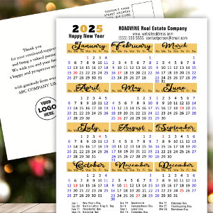 Postal Festiva Business 2025 Calendario Modern Black Script Simpl
