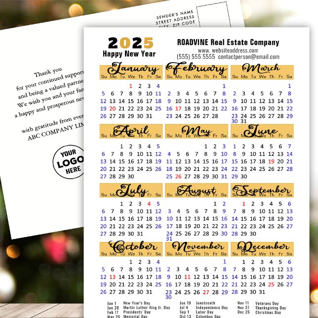 Postal Festiva Business 2025 Calendario Modern Black Script Simpl (Subido por el creador)