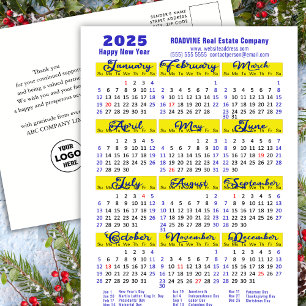 Postal Festiva Business 2025 Calendario moderno guión azul simple
