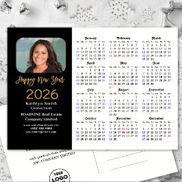 Postal Festiva Business 2026 Calendario Purpurina de oro negro mo