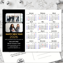 Postal Festiva Business 2026 Calendario Purpurina de oro negro mo