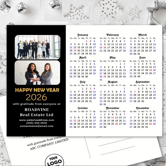 Postal Festiva Business 2026 Calendario Purpurina de oro negro mo (Subido por el creador)