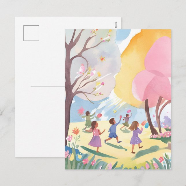 Postal Festiva Búsqueda de huevo de Pascua pastel Floral Hecho a  (Anverso / Reverso)