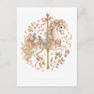 Postal Festiva Caballo de carrusel elegante cuento de hadas franc