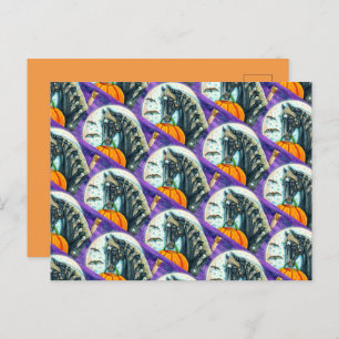 POSTAL FESTIVA CABALLO DE MAGIA NEGRO, OWL, JACK O LANTERN Y HERR