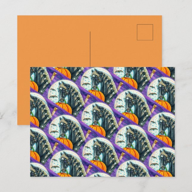 POSTAL FESTIVA CABALLO DE MAGIA NEGRO, OWL, JACK O LANTERN Y HERR (Anverso / Reverso)