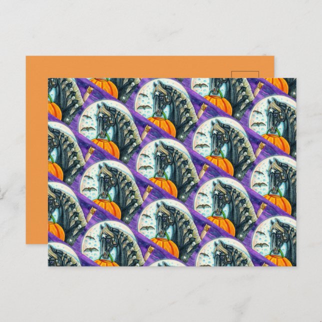 POSTAL FESTIVA CABALLO DE MAGIA NEGRO, OWL, JACK O LANTERN Y HERR (Anverso / Reverso)