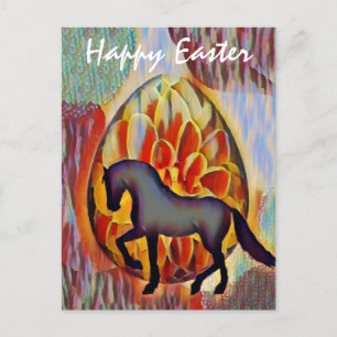 Postal Festiva Caballo de Silueta y Huevo de Pascua Feliz Pascua