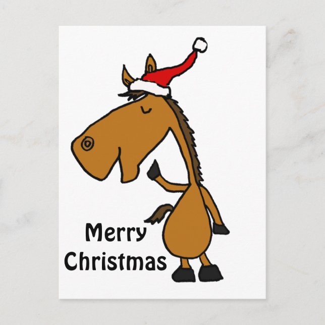 Postal Festiva Caballo divertido en arte de Navidades de Santa Ha (Anverso)