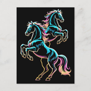 Postal Festiva Caballo Luz de Neón Glitch Estilo Retro