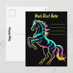 Postal Festiva Caballo Luz de Neón Glitch Estilo Retro