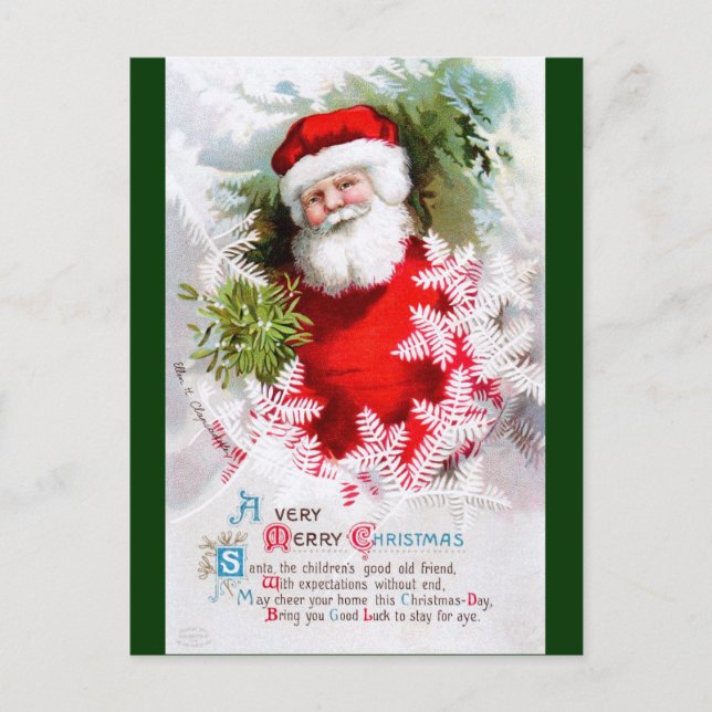 Postal Festiva Caballo: Santa Claus con Mistletoe (Anverso)