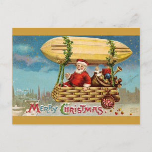 Postal Festiva Caballo: Santa Claus en Zeppelin