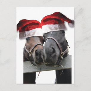 Postal Festiva Caballos de Chrismas con los gorras de Santa