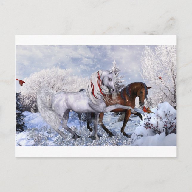 Postal Festiva Caballos de vacaciones de navidades (Anverso)