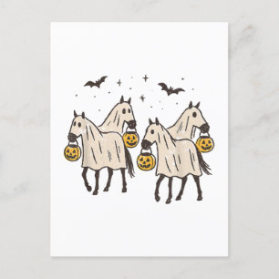 Postal Festiva Caballos Fantasmas Lindos Halloween Truco o Trato 