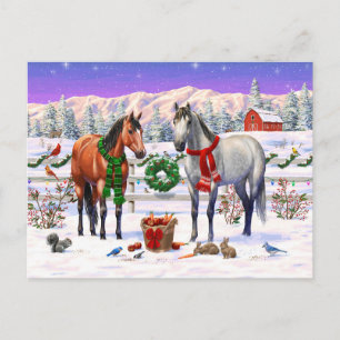 Postal Festiva Caballos navidades en nieve