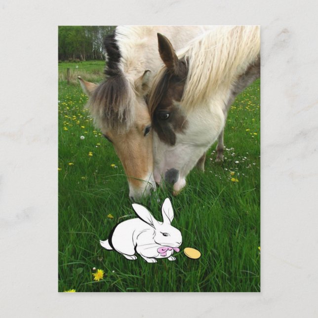 Postal Festiva Caballos y conejito de pascua (Anverso)