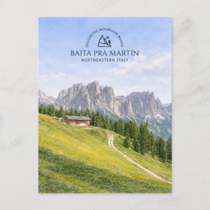 Postal Festiva Cabaña Alpina Dolomitas Acuarela Paisaje Natural