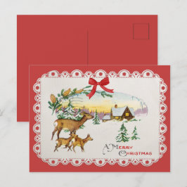 Postal Festiva Cabaña Navideña Vintage & Ciervos