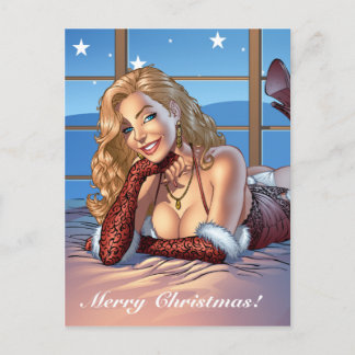 Postal Festiva Cabello rubio, Ilustracion de belleza con ojos azu