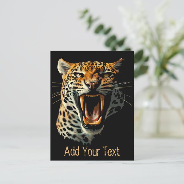 Postal Festiva Cabeza de ataque ruidosa de leopardo (Anverso de pie)