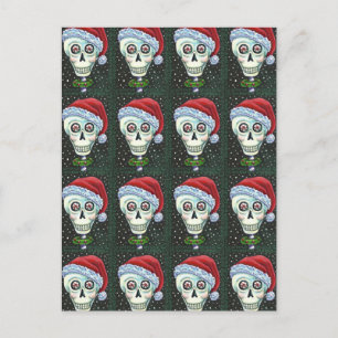 POSTAL FESTIVA CABEZA MUERTA SANTA SKULL, NAVIDADES SKELETON HUMO