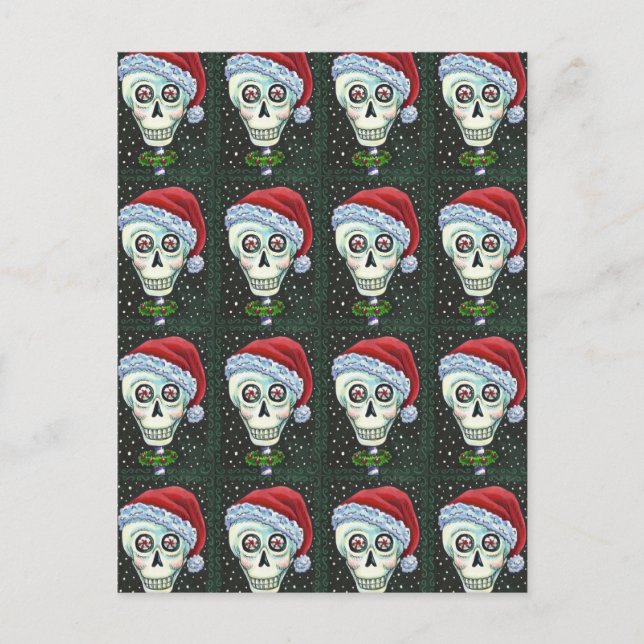 POSTAL FESTIVA CABEZA MUERTA SANTA SKULL, NAVIDADES SKELETON HUMO (Anverso)