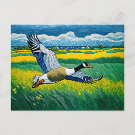 Postal Festiva Cabeza salvaje volando sobre prado floreciente