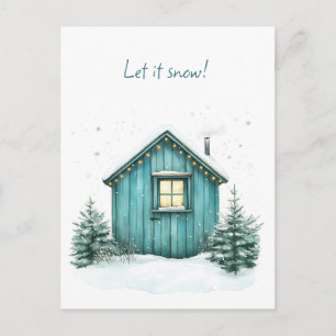 Postal Festiva Cabina de invierno rústica con nieve, que nieve,