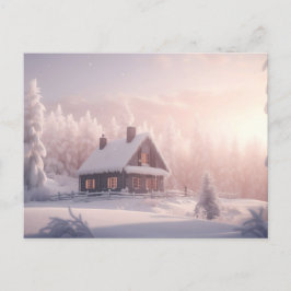 Postal Festiva Cabina de madera cubierta de nieve en un bosque