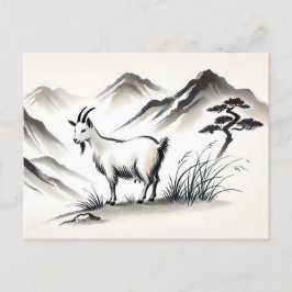 Postal Festiva Cabra elegante en la pradera con montañas