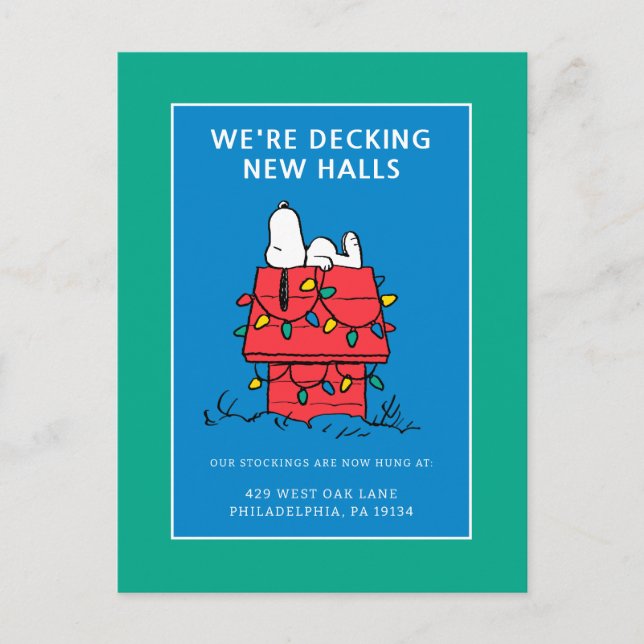 Postal Festiva Cacahuetes | Casa de perro de Snoopy con luces (Anverso)