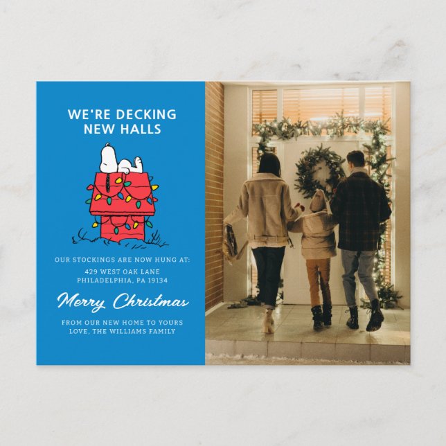 Postal Festiva Cacahuetes | Casa de perro de Snoopy con luces (Anverso)