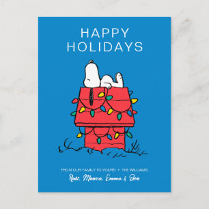 Postal Festiva Cacahuetes   Casa de perros de Snoopy con luces