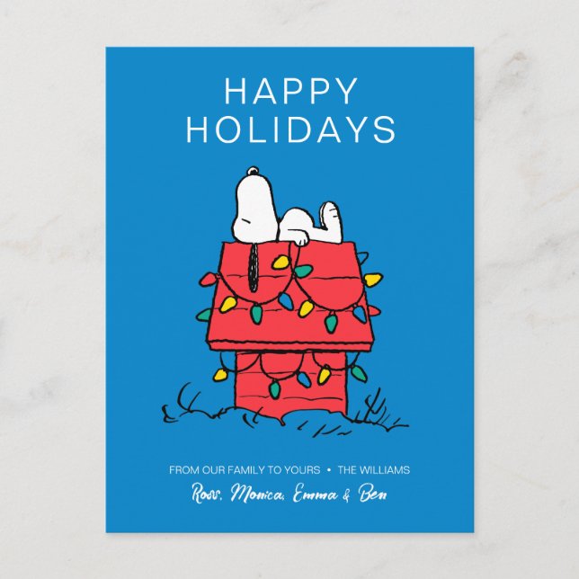 Postal Festiva Cacahuetes | Casa de perros de Snoopy con luces (Anverso)