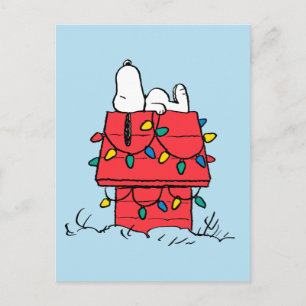 Postal Festiva Cacahuetes   Casa de perros de Snoopy con luces