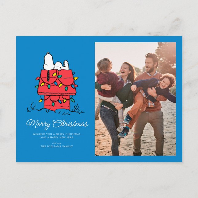 Postal Festiva Cacahuetes | Casa de perros de Snoopy con luces (Anverso)