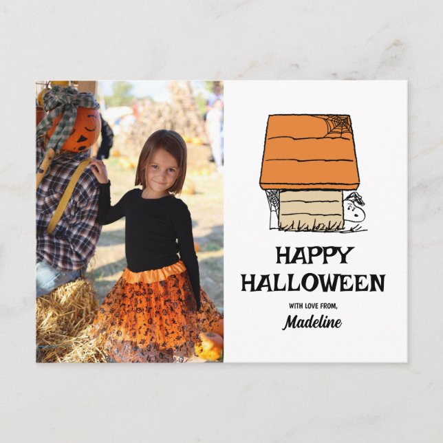 Postal Festiva Cacahuetes | Feliz Halloween Snoopy Doghouse (Anverso)