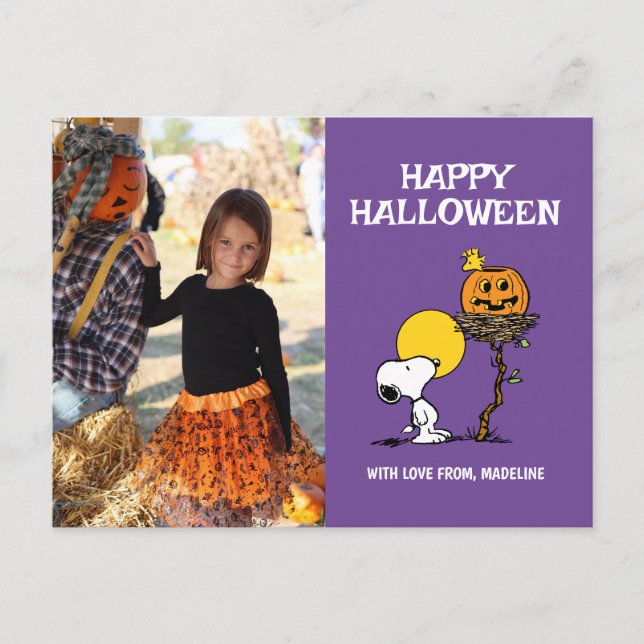 Postal Festiva Cacahuetes | Feliz Halloween Snoopy y Woodstock (Anverso)