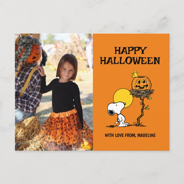 Postal Festiva Cacahuetes | Feliz Halloween Snoopy y Woodstock (Anverso)