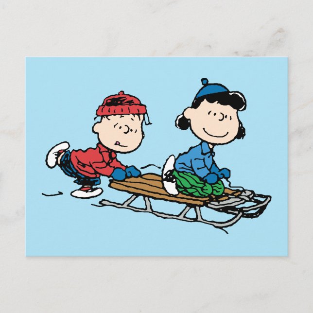 Postal Festiva Cacahuetes | Linus & Lucy Sled Riding (Anverso)