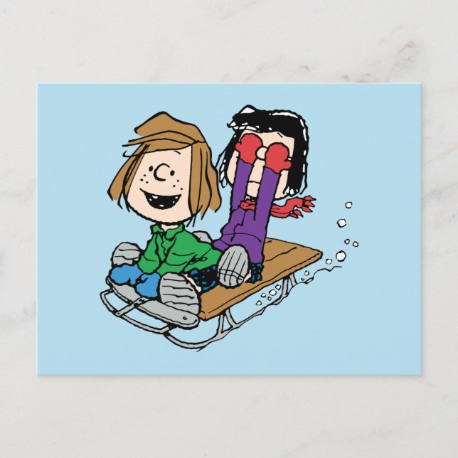 Postal Festiva Cacahuetes | Patty Peppermint & Marcie Sled Riding (Anverso)