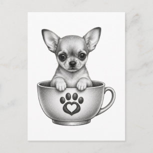 Postal Festiva Cachorro Chihuahua en Taza de Té