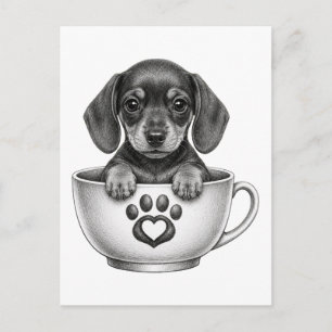Postal Festiva Cachorro Dachshund Taza de Té 