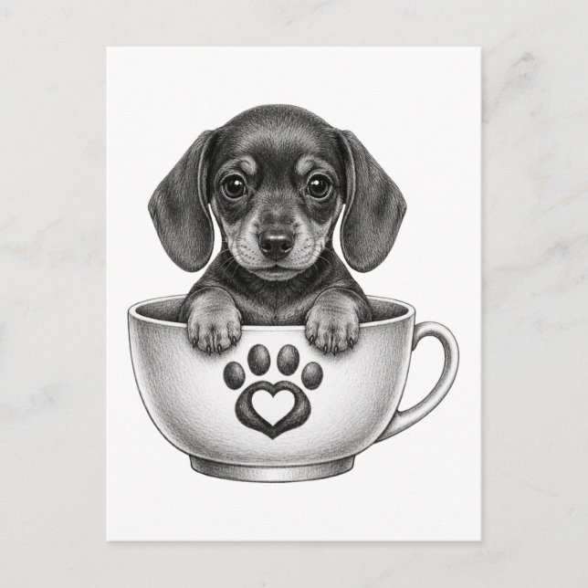 Postal Festiva Cachorro Dachshund Taza de Té  (Anverso)